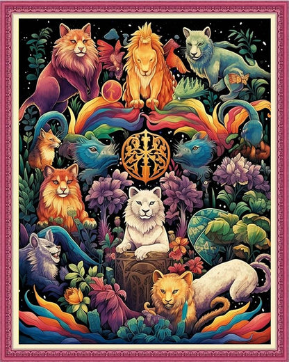 Joyhoor Cross Stitch Kits for Beginners Stamped Cross-Stitch Supplies Needlework preprint Embroidery Kits for Adults DIY Needlepoint Kits Embroidery Patterns 11CT-Animal Kingdom 16.x20 inch