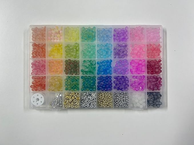 Funtopia 6mm Glass Beads Bracelet Making Kit, 1396pcs Gradient Glass Beads for Bracelets, 34 Colors Round Crystal Beads for Bracelets DIY Crafts with Spacer Beads and Charms