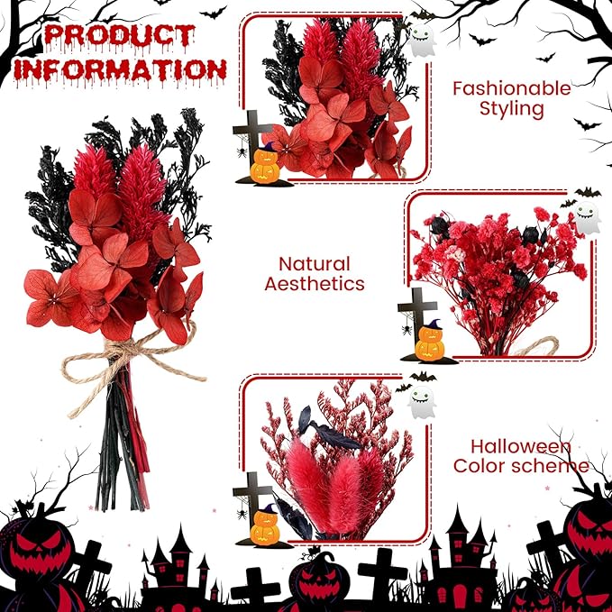10/12/24/36 Pack Mini Dried Flowers for Vase Wedding Various Mini Bouquet Dried Small Wildflowers Natural Flowers Bulk for Crafts DIY Decor (12, Gothic Color)