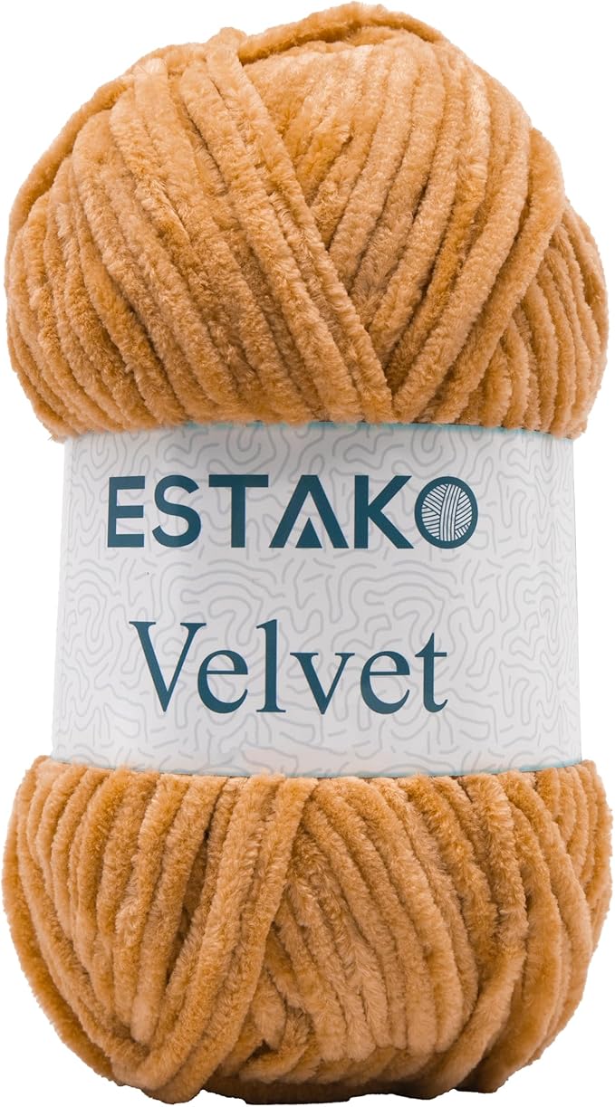 Estako Velvet Chenille Blanket amigurumi Yarn for Crocheting and Knitting Super Bulky 100 gr (132 yds) (1750 - Honey Foam)