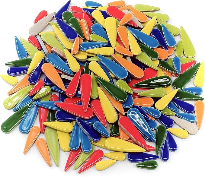 EDFLIFE Glazed Ceramic Tiles for Crafts, Tear Drop Porcelain Mosaic Tiles for Crafts, 1.1LB Leaf Petal Tiles for Mosaic Art Projects and Outdoor Decorations (Drop Mixed)…