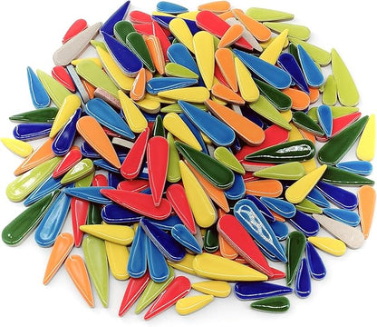 EDFLIFE Glazed Ceramic Tiles for Crafts, Tear Drop Porcelain Mosaic Tiles for Crafts, 1.1LB Leaf Petal Tiles for Mosaic Art Projects and Outdoor Decorations (Drop Mixed)…