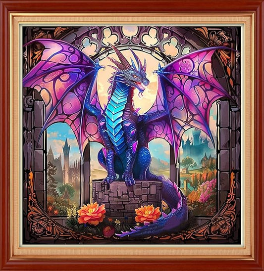 Joyhoor Stamped Cross Stitch Kits for Beginners Needlepoint Kits for Adults Embroidery Kits 11CT Counted Cross Stitch Kits Printed Embroidery Pattern-Colorful Wing Dragon 18x18 inch