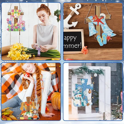 Cinnvoice 12 Pcs Seasonal Diamond Art Wreath Kits Holiday 5d DIY Diamond Art Hanging Signs Winter Spring Ornaments for Wall Door Decoration(Cross)