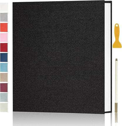 Aenbuslm Photo Album Self Adhesive Pages for 4x6 5x7 8x10 Pictures Scrapbook Magnetic Photo Albums with Sticky Pages Books with A Metallic Pen for Baby Wedding Family 13.2x12.8 Black 40 Pages