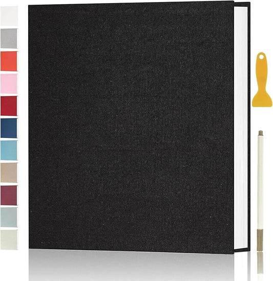 Aenbuslm Photo Album Self Adhesive Pages for 4x6 5x7 8x10 Pictures Scrapbook Magnetic Photo Albums with Sticky Pages Books with A Metallic Pen for Baby Wedding Family 11x10.6 Black 60 Pages