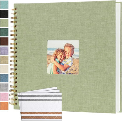 Scrapbook Photo Album 12x12 Inches 80 Pages Hardcover Kraft Paper Linen Cover Scrap Book Memory Book DIY Scrapbook Albums for Wedding Baby Boyfriend Travel Anniversary Family, GreenGrass