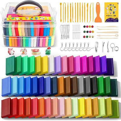 50 Colors Polymer Clay kit，Modeling Clay with Sculpting Tools for Starter,Oven Bake DIY Model Clay,Non-Toxic, Non-Sticky,Gift for Kids Adults
