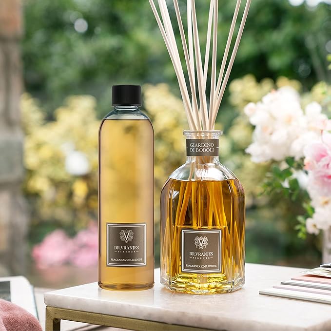 Dr. Vranjes – Giardino di Boboli Diffuser 500 ml Refill + Double Pack of White Sticks (3 Pieces Bundle) - Luxury Home Fragrance, Reed Diffuser, Main Scent Floral, Made in Italy
