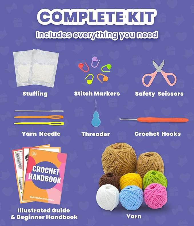 PAITIN Crochet Kit for Beginners – DIY Donut Amigurumi Crochet Kit, Easy Crochet Kits with Step-by-Step Video Tutorial and Beginner Handbook