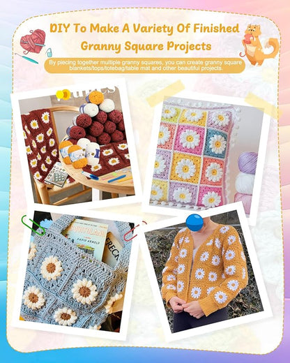 Coopay Crochet Kit Beginners for Blanket, Granny Squares Crochet Blanket Kit with Instructions & Enough Yarn, Complete Crocheting Starter Set Easy Learn to Knitting Blanket for Adults (Roman Red)