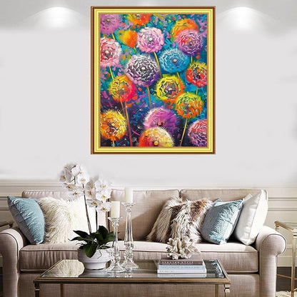 Foxnyart Stamped Cross Stitch Kits Full Range of Embroidery Needlework Starter Kits for Beginners Adults 11CT Embroidery Patterns Art Crafts DIY Needlepoint Kit-Colorful Dandelion 16x20 inch