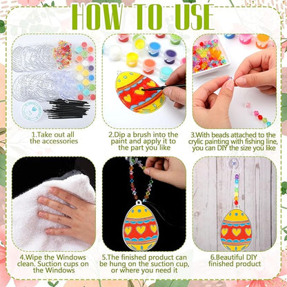 WinnerWhy 30 Sets Easter Suncatchers Window Art Kits, Egg Spring DIY Sun Catchers Bulk Crafts Paint Your Own Window Ornaments for Adult Easter Day Home Birthday Activity Party Decor