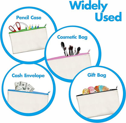 15 Pack Blank Cotton Canvas DIY Craft Zipper Bags Pouches Pencil Case for Makeup Cosmetic Toiletry Stationary Storage