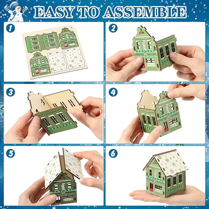 29 Pcs DIY Christmas Village Sets 12 Pcs Wood Village Houses Xmas Scene Figurines Decoration Mini Tree Desktop Ornament for Indoor Room Landscape Xmas Holiday Party Decor (Winter Style)