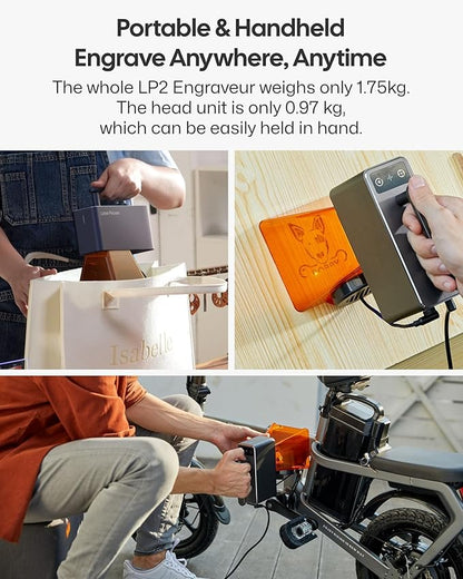 LaserPecker LP2 Handheld Laser Engraver, 1kg Portable Engraving Machine for Wood/Leather/Coated Metal, 36000mm/min Speed & 0.05mm Precision, Multi-Angle Engraving, Basic Set
