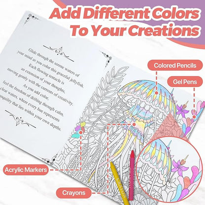 CONDA Coloring Book, 7.1 x 8.5 inches, 2 Books with Mindfulness Quotes, 96 Different Beautiful Patterns, Adult Coloring Book for Relaxation, Inspirational Books for Women Men