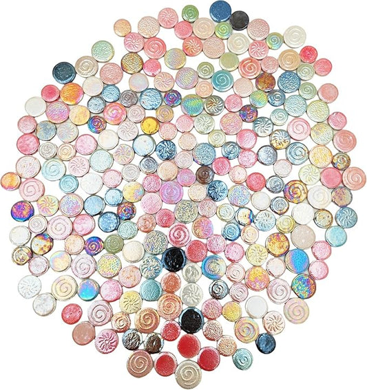 500g/1.1lb Random Color Irregular Ceramics Mosaic Tiles,DIY Making Creative Ceramic Mosaic Tiles for DIY Craft Plates Flowerpots Vases Cups Mosaic Making Supplies (Mix Round)