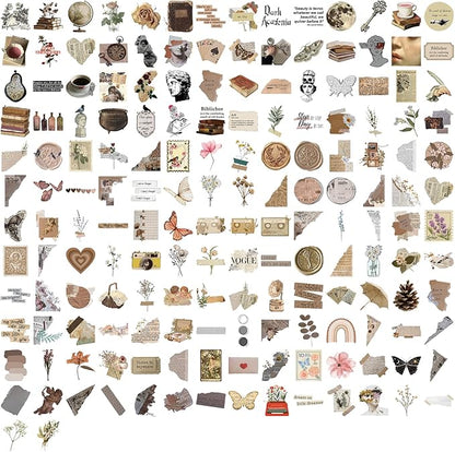 170 Pcs Vintage Aesthetic Scrapbook Stickers | Waterproof Vinyl Stickers for Journals, Planners & Water Bottles | Scrapbooking Supplies for DIY Crafts, Junk Diary | Teens & Adults Decoration