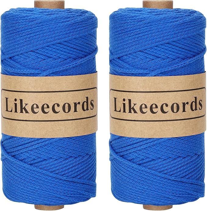 2 Skeins of 100% Cotton Crochet Bag Cord 2mm x 170m Macrame Cord 2mm Crochet Thread Macrame Rope Gift for Knitter (Royal Blue)