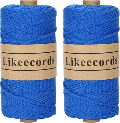 2 Skeins of 100% Cotton Crochet Bag Cord 2mm x 170m Macrame Cord 2mm Crochet Thread Macrame Rope Gift for Knitter (Royal Blue)