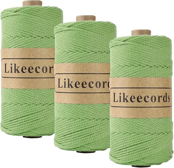 100% Cotton Crochet Yarn for Bag,3 Rolls/Pack 2mm x 510m,Macrame Cord,Chunky Yarn for Crocheting Handbag, Purse,Blankets Crafts Projects (Green)