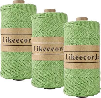 100% Cotton Crochet Yarn for Bag,3 Rolls/Pack 2mm x 510m,Macrame Cord,Chunky Yarn for Crocheting Handbag, Purse,Blankets Crafts Projects (Green)