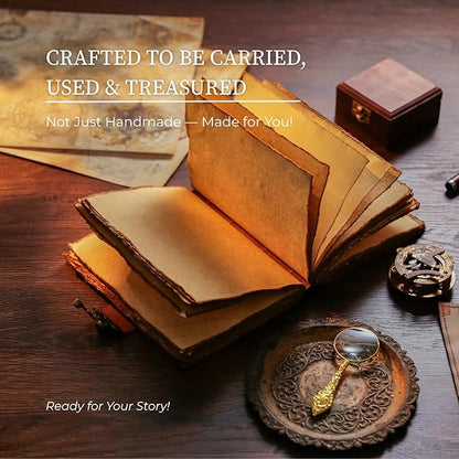 NomadCraftsCo. Vintage Leather Journal - Lock Closure, Book of Shadows Journal, Grimoire Journal, Witch Journal, Vintage Journal 240 pages Antique Deckle Edge Paper