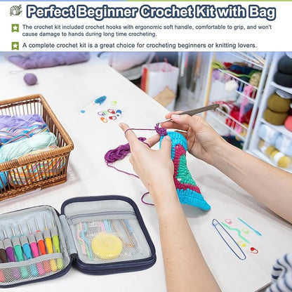 Katech 99-Piece Crochet Hooks Set, Crochet Hook Kit with Storage Case, Ergonomic Knitting Needles Weave Yarn Kits DIY Hand Knitting Craft Art Tools for Knitting Hat, Bag, Socks, Scarf and Sweaters