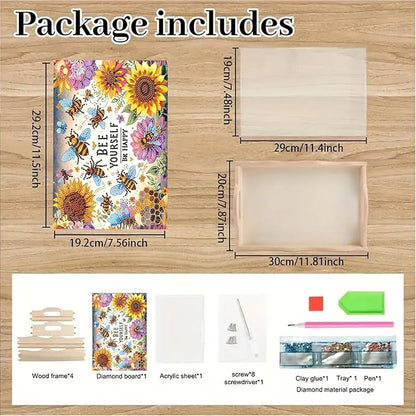 DoxQcs DIY Diamond Art Wooden Tray Kit Easter Food Tray with Handle Diamond Painted Table Decoration Tray for Breakfast Bar Dinner Table Diamond Art Painting for Beginners-#01-Sunflower Bee