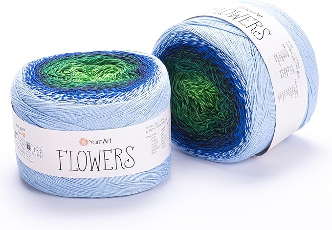 2 Skein/Pack Yarnart Flowers Gradient Yarn, Each Ball 8.8 Oz (250gr) / 1094 Yards (1000m), 55% Cotton 45% Acrylic, Superfine Fingering Weight for Knitting and Crochet, 306 - Light Blue Green