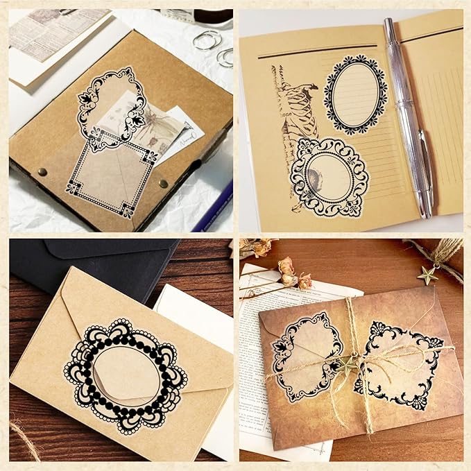 PRSTINCOL 120 PCs Lace Scrapbook Stickers,Waterproof Cutout Transparent Sticker PET Transparent Lace Stickers for Scrapbooking DIY Decoration Making Notebook Frame Album Handmade(Black)