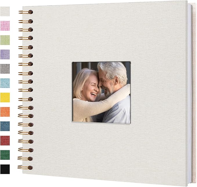 Yopih Linen Covered Scrapbook Photo Album, 10x10 Inches with Hardcover Kraft White Pages - Ideal for Travel, Wedding, Guest Book, Christmas, Baby Shower (20 Sheets/40 Pages)