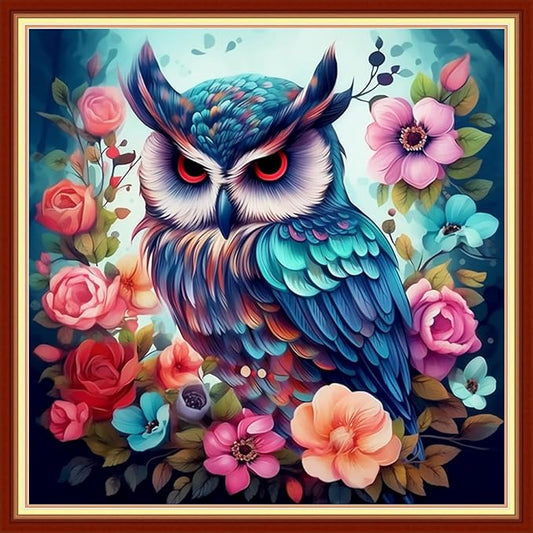 Dimxvean Stamped Cross Stitch Kits,Cross Stitch Kits for Adults Beginners,Embroidery Kits Full Range of Cross Stitch Stamped Kits Needlepoint Kits Cross Stitch Patterns-Owl Flower 18x18 inch