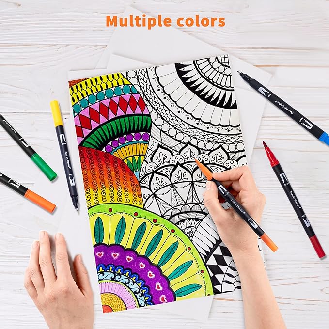 Abvqr Dual Markers Brush Pens, 120 Coloring Pens for Adults – Premium Art Supplies for Adults, Perfect for Coloring Books, Hand Lettering, Calligraphy, and Drawing