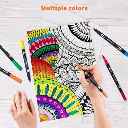 Abvqr Dual Markers Brush Pens, 120 Coloring Pens for Adults – Premium Art Supplies for Adults, Perfect for Coloring Books, Hand Lettering, Calligraphy, and Drawing
