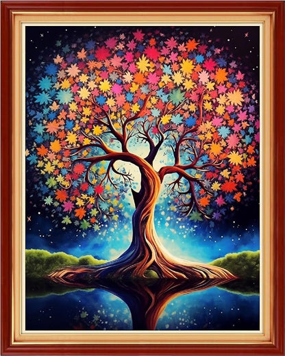 Dimensean Stamped Cross Stitch Kits Full Range of Embroidery Patterns Starter Kits for Beginners Adult DIY Cross Stitches Needlepoint Kits 11CT- Magic Tree 16x20 inch