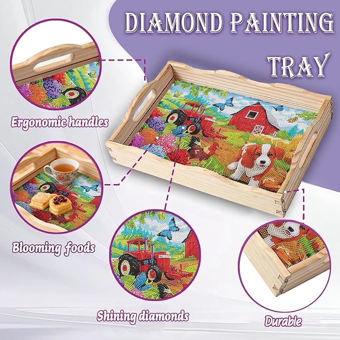 EWJRNSF Diamond Art Kits for Adults Wooden Serving Trays with Handles, 5D Diamond Painting Big Gem Arts and Craft Gifts Trays Decor Gift Home Decor (CP039-2)