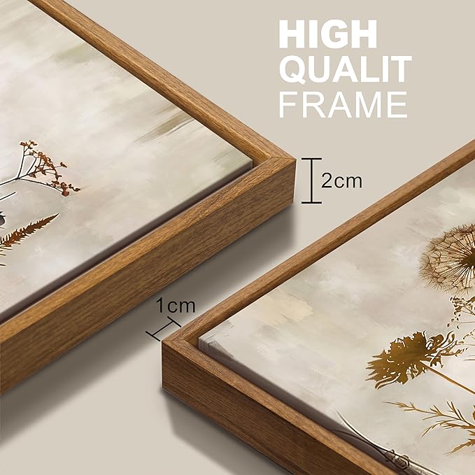 WENGTIAO 3Pcs Vintage Framed Canvas Wall Art Prints Flowers Posters Pictures Boho Brown Blue Blooms Paintings Nature Floral Botanical Artwork for Living Room Bedroom Bathroom Office 12x16x3