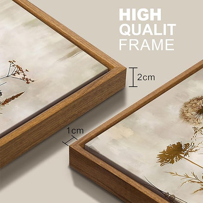 WENGTIAO 3Pcs Vintage Framed Canvas Wall Art Prints Flowers Posters Pictures Boho Brown Blue Blooms Paintings Nature Floral Botanical Artwork for Living Room Bedroom Bathroom Office 12x16x3