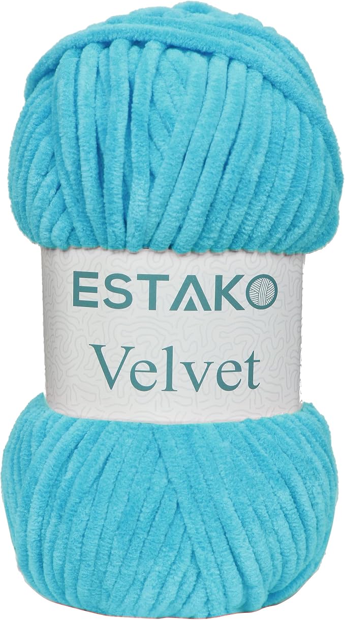 Estako Velvet Chenille Blanket amigurumi Yarn for Crocheting and Knitting Super Bulky 100 gr (132 yds) (1230 - Turquoise)