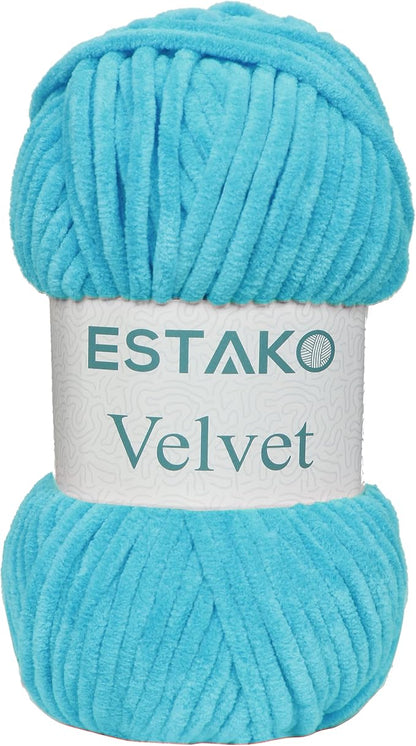 Estako Velvet Chenille Blanket amigurumi Yarn for Crocheting and Knitting Super Bulky 100 gr (132 yds) (1230 - Turquoise)