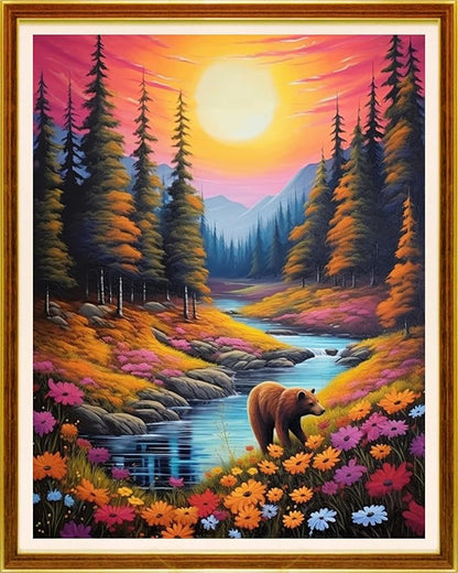 Joycasa Stamped Cross Stitch Kits for Beginners Full Range of Cross Stitching 11 CT Printed Cross Stitch Kit for Adults Cross-Stitch Patterns Needlepoint Kits- Forest Night View 16x20 inch
