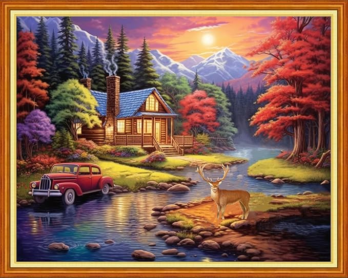 Redxing Stamped Cross Stitch Kits Embroidery kit for Beginners Adults Full Range of Embroidery Patterns Starter Kits DIY Printed Cross Stitch Kits Needlepoint Kits 11CT-Beautiful Scenery 16x20 inch