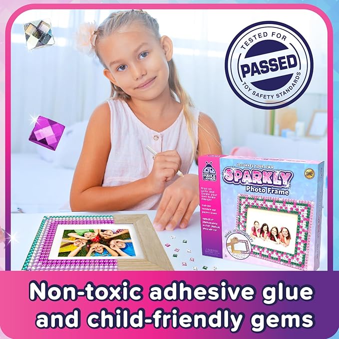 PURPLE LADYBUG Kids Picture Frame Mosaic Kit with Sparkly Gems - Fun Arts & Crafts for Girls 8-12 6-8, Great Gifts for Valentines Birthday for 6 7 8 9 10 11 12 Girls - Ideal for Sleepovers, Playdates