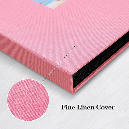 Mublalbum 2 Pack Small 5x7 Photo Album Linen Cover with Display Window Mini Picture Book Each Holds 52 Vertical Pockets for Artwork Postcards or Pictures Storage (Pink)