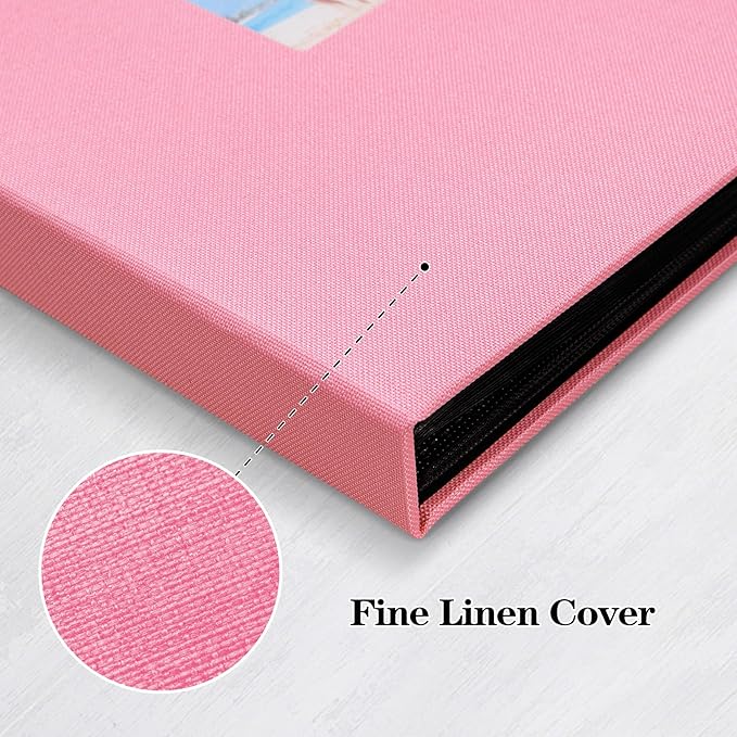 Mublalbum 2 Pack Small 8x10 Photo Album 2 Pack Linen Cover with Display Window Mini Picture Book Each Holds 52 Vertical Pockets for Artwork Postcards or Pictures Storage (Pink)