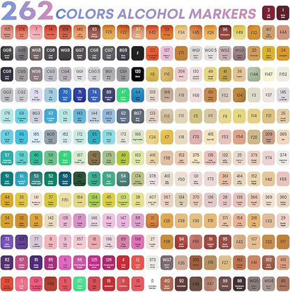Taotree Alcohol Markers Set 262 Colors with Case & Holders, Dual Tips Art Coloring Markers Pens, Chisel & Fine Sketch Pens Art Supplies for Artist Adult Coloring Books Drawing, Painting, Sketching