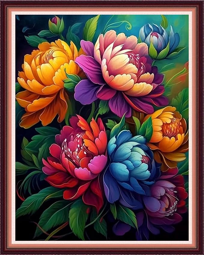 Fanxvivy Stamped Cross Stitch Kits for Beginners Full Range of Cross Stitching Preprinted Embroidery Kits for Adults, 11CT Embroidery Pattern Needlepoint Kits-Rich Prosperous Peony Flower 16x20 inch