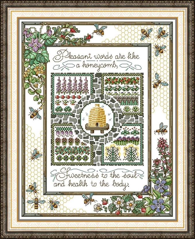 Qeerysew Cross Stitch Kits Stamped Full Range of Embroidery Starter Kits for Beginners DIY - Printed Kits The World of Bees (Printed) 11CT 16.5x20.9 inches